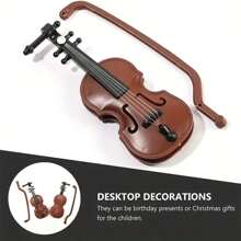 1pc Dollhouse Mini Miniature World Violin Music Instrument Scene Model Shooting Props, Vintage Imitation Violin, Family Toys, Diy Handicrafts, Dollhouse Decoration, Dollhouse Ornaments - Brown - View 3