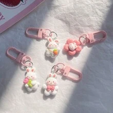 Cute 1pc Lovely Flower Themed Rabbit Carrot Keychain, Ins Style Sweet Gift For Besties, Backpack Decoration Jewelry Halloween - Pink - View 6