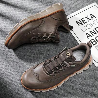 Men's Elastic Letter Pattern Round Shoelaces Casual & Dress Shoes, Coffee/Brown