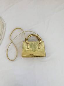 Mini Crocodile Pattern Fashionable Multi-Use Zipper Closure Handbag With Detachable Shoulder Strap For Women, Animal Print Women Bag - Gold - View 4