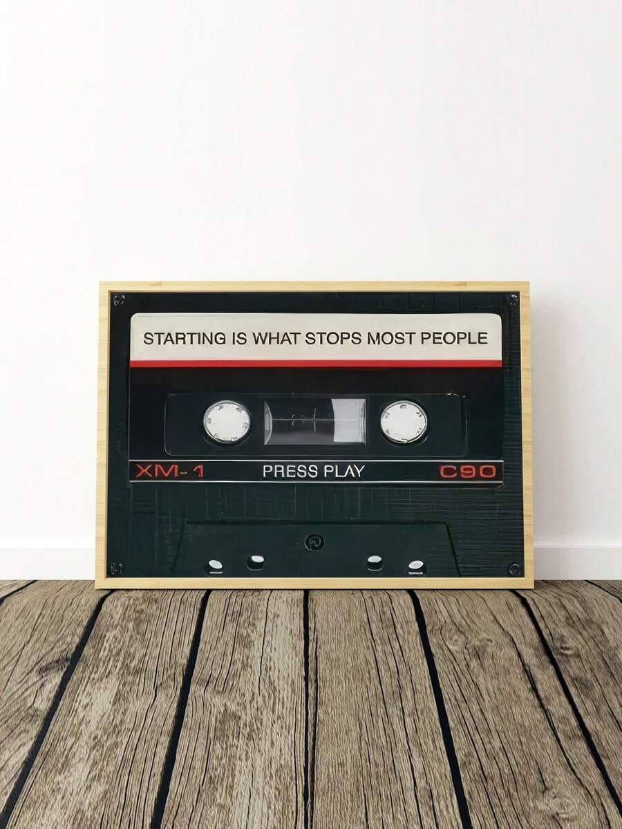 1 件公司文化牆面裝飾畫,辦公室勵志簡約掛畫,音樂磁帶學校書房英文名言牆藝術,畫芯（無框）