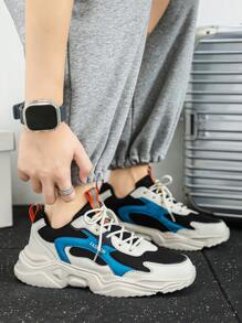 Men's Letter Print Patchwork Lightweight & Comfortable Hiking Shoes, Fashion Casual Sports Sneakers