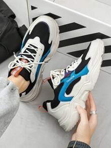 Men's Letter Print Patchwork Lightweight & Comfortable Hiking Shoes, Fashion Casual Sports Sneakers