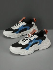 Men's Letter Print Patchwork Lightweight & Comfortable Hiking Shoes, Fashion Casual Sports Sneakers