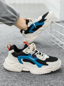 Men's Letter Print Patchwork Lightweight & Comfortable Hiking Shoes, Fashion Casual Sports Sneakers