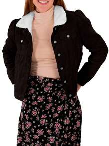 Shendy Vendy Chamarra Corta De Pana Para Mujer Forro Borrega - Negro - Ver 1
