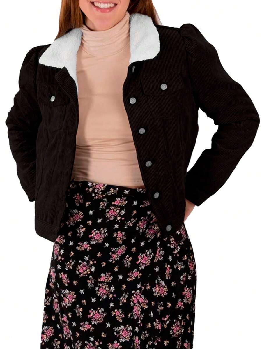 Shendy Vendy Chamarra Corta De Pana Para Mujer Forro Borrega - Negro - Ver 1