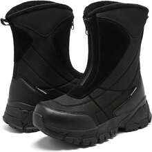 Women's Winter Snow Boots Warm Fur Lined Waterproof Non-Slip Zipper Insulated Mid-Calf Boots - màu đen - Xem 6