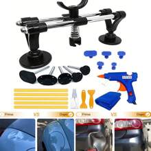 Auto Body Repair Tool Kit, Car Dent Puller With Double Pole Bridge Dent Puller, Glue Puller Tabs, Glue Shovel For Auto Dent Removal, Minor Dents. - Black - View 1