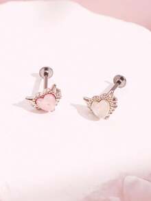 1 Miếng Sáng bóng & Thanh tú Thép không gỉ Sợi tổng hợp Opal Tim & Môi Hạt tai Xuyên Đinh tán tai Đối với phụ nữ - A - Xem 3