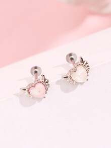 1 Miếng Sáng bóng & Thanh tú Thép không gỉ Sợi tổng hợp Opal Tim & Môi Hạt tai Xuyên Đinh tán tai Đối với phụ nữ - A - Xem 2