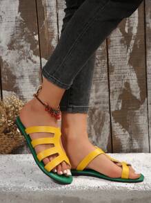 Dép xăng đan đế bằng bằng da màu vàng dành cho nữ, thoải mái, thích hợp đi biển hoặc hoạt động ngoài trời. - Màu vàng - Xem 3