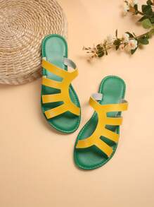 Dép xăng đan đế bằng bằng da màu vàng dành cho nữ, thoải mái, thích hợp đi biển hoặc hoạt động ngoài trời. - Màu vàng - Xem 6