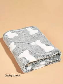 1pc Soft Flannel Grey Pet Blanket With Paw Print & Cute Print For Small And Medium Dogs