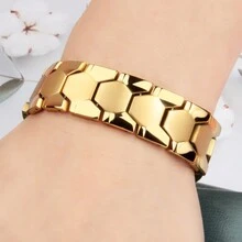 1 Miếng Tông vàng Thép Titan không phai Nam Làm Việc  Vòng tay , Từ tính Rộng Thép không gỉ Chuỗi Băng tay - vòng tay nam - Xem 2