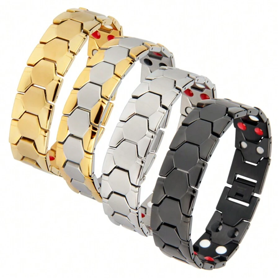 1 Miếng Tông vàng Thép Titan không phai Nam Làm Việc  Vòng tay , Từ tính Rộng Thép không gỉ Chuỗi Băng tay - vòng tay nam - Xem 1