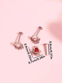 1pc Fashionable Stainless Steel Heart & Rhinestone Detail Chain Lip Stud, Women's Jewelry Valentines,Mom,Mother,Mother's Day,Gift