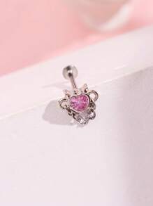 1pc Fashionable Stainless Steel Heart & Rhinestone Detail Chain Lip Stud, Women's Jewelry Valentines,Mom,Mother,Mother's Day,Gift