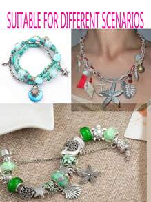 50入組隨機混合的貝殼/海螺/海龜/魚/海馬/象-海洋/陸地動物的鋅合金吊墜，適用於手工DIY手鍊、耳環、項鍊和夏季沙灘珠寶製作 - 復古銀色 - 查看 9