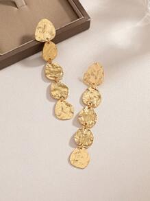 1pair Fashionable Minimalist European & American Style Asymmetrical Classic Geometric Texture Versatile Personalized Dangle Earrings - Gold - View 5