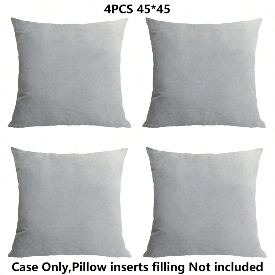 4pcs Prosty Jednolity kolor Krótki plusz Miękki Skóra Poszwa na Poduszki Bez Pożywny - Jasnoszary - Zobacz 1