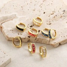 1pair Lady's Gold-Tone Rhinestone Decor Diamond Shaped Stud Earrings & Hoop Earrings - Earrings - View 11