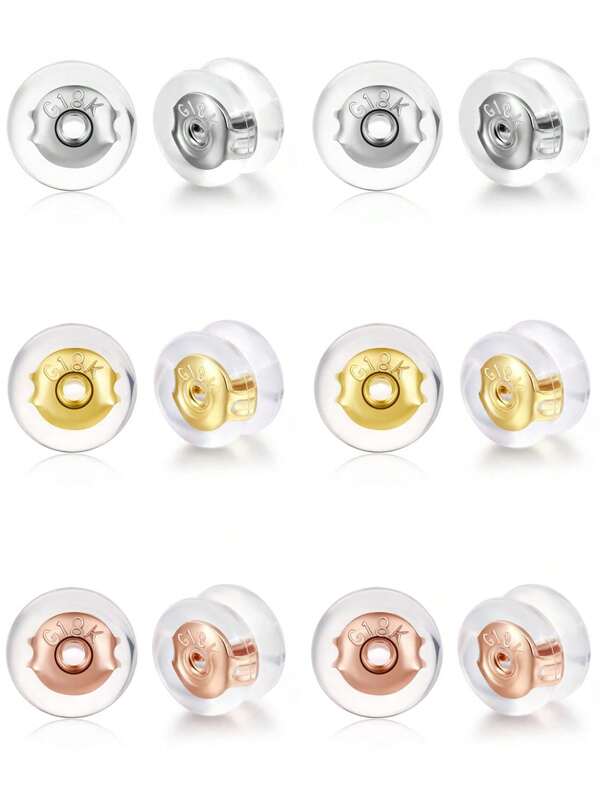 12pcs 18K Gold Locking Secure Earring Backs For Studs, Silicone Replacements For Studs_Droopy Ears, No-Irritate Hypoallergenice Earring