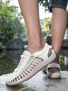 Sandales Tissées À La Main Pour Femmes Beige, Respirantes, Confortables, À La Mode Et Décontractées, Avec Un Design À Trous Orteils, Des Chaussures De Plage Pour Hommes Grandes Tailles, Idéales Pour Marcher