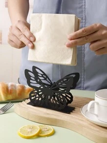 1只金屬蝴蝶形中空餐巾盒,個性化衛生紙組織盒 - 黑色 - 查看 4