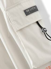 Japanese Style Men's Loose Fit Cargo Pants, Spring/Autumn Edition Elastic Cuff Cropped Casual Pants - White - View 5