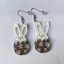 1對西式亞克力生日、復活節、兒童、女孩設計垂墜耳環,帶有可愛的兔子、花、復活蛋、春季圖案。最佳女士或女友禮物,派對配戴 - 米色 - 查看 6