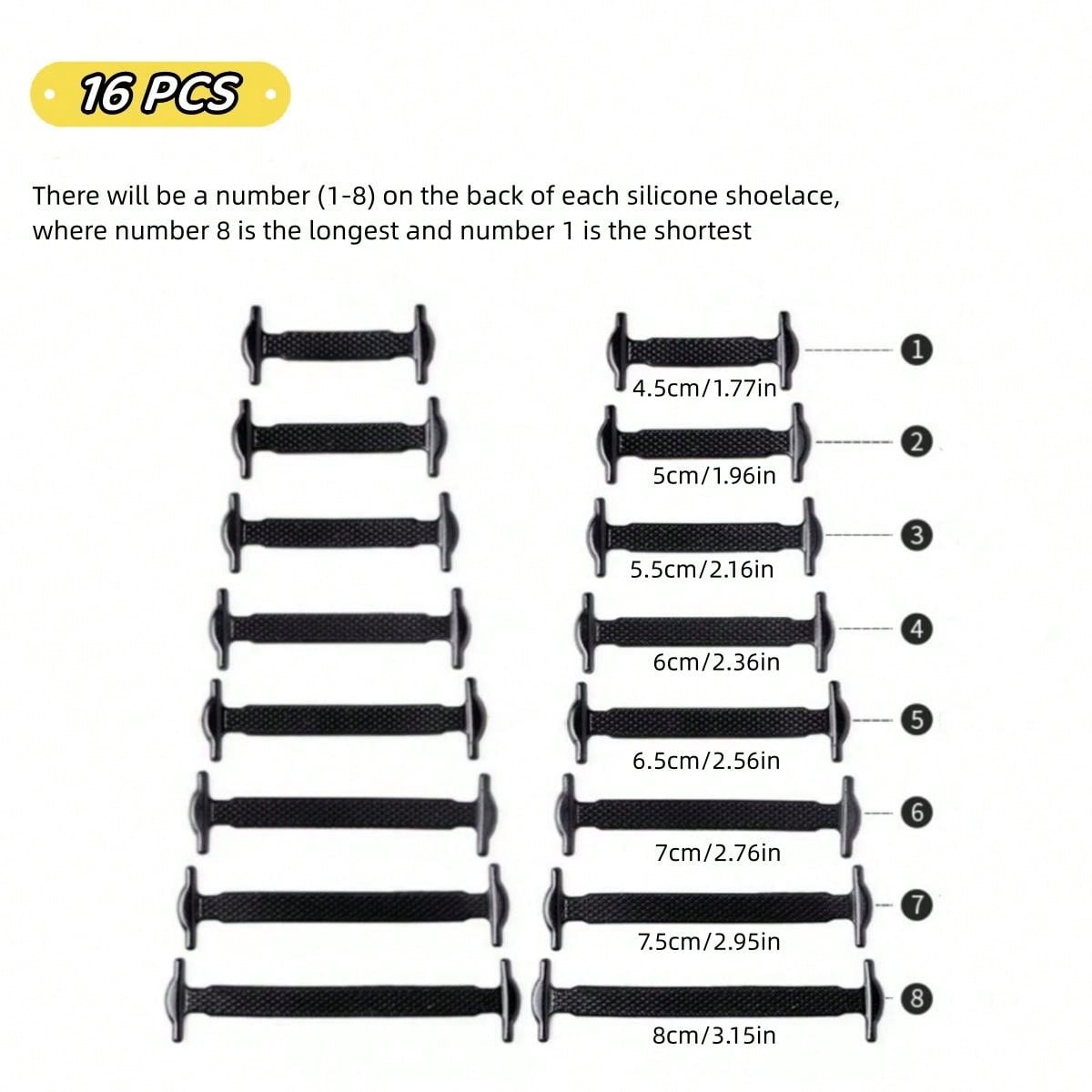 16pcs/Set No Tie Elastic IShaped Plastic Shoelaces For Unisex Shoes