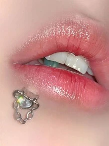 1pc Fashionable Stainless Steel Heart & Rhinestone Detail Chain Lip Stud, Women's Jewelry Valentines,Mom,Mother,Mother's Day,Gift
