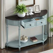 Nestfair Retro Wooden Console Table With Open Shelf Two Drawers