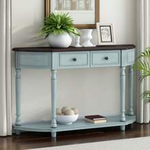 Nestfair Retro Wooden Console Table With Open Shelf Two Drawers