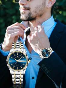 VA VA VOOM New Fashionable Men's Watch, Va Va Voom Brand Stainless Steel Diamond-Shaped Link Bracelet, Date Calendar, Luxury Quartz Watch, Suitable For Business Wear Father