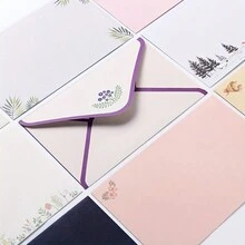 (1套9張)文具信紙和信封組合包括3個文具信封和6張線條文具紙,雙面/線條印刷紙,適用於書寫信件、製作生日、婚禮邀請/賀卡和辦公/學校用品 - 藍色 - 查看 5
