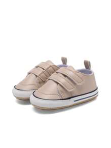 1雙中性純色pu皮革勾環和繫帶防滑橡膠平底休閒運動鞋,適用於日常活動和所有季節