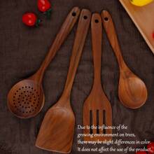 AIUHI 4pcs Wooden Kitchen Utensils Set, Spoons Wok Spatulas Natural Wooden Set For Non-Stick Pan