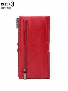 MIYIN Portefeuille femme à grande capacité avec blocage RFID, style rétro, fermeture à glissière,  doux avec de multiples emplacements pour cartes et fenêtre pour carte d'identité/carte de crédit, avec détail matelassé, sac d'embrayage pour dame contre le vol