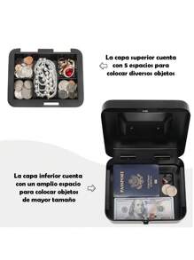 Money Safe Box With Keys Removable Tray - Black - View 5