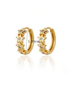 1對極簡不鏽鋼星星耳環,星星耳環 - 金黃色 - 查看 6