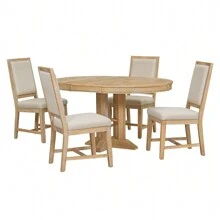 Nestfair 5-Piece Dining Set With Extendable Round Table And 4 Upholstered Chairs