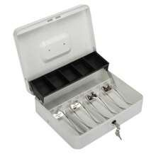 1pc, Locking Cash Box With Key Lock And Money Tray, Large Size,Money Box With Cash Tray For Business, Saving Money, Lock Box Safe For Money, Metal Material, Money Bank, Saving Bank Gift For All, Festival,Halloween Decor - White - View 1