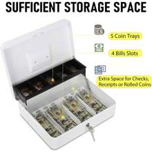 1pc, Locking Cash Box With Key Lock And Money Tray, Large Size,Money Box With Cash Tray For Business, Saving Money, Lock Box Safe For Money, Metal Material, Money Bank, Saving Bank Gift For All, Festival,Halloween Decor - White - View 3