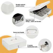 1pc, Locking Cash Box With Key Lock And Money Tray, Large Size,Money Box With Cash Tray For Business, Saving Money, Lock Box Safe For Money, Metal Material, Money Bank, Saving Bank Gift For All, Festival,Halloween Decor - White - View 7