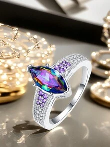 1 chiếc nhẫn tròn Zirconia thời trang đơn giản tinh tế cá tính có hình dạng mắt ngựa, thích hợp cho phụ nữ đeo hàng ngày, làm quà tặng Valentine/Sinh nhật/Kỷ niệm - 0389 - Xem 8