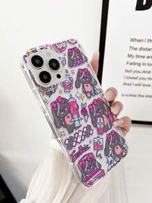 1pc Transparent Airbag Gray Pink Y2k Style Shockproof Tpu Phone Case Compatible With IPhone 15 Pro Max - Multicolor - View 3