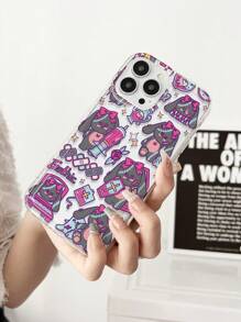 1pc Transparent Airbag Gray Pink Y2k Style Shockproof Tpu Phone Case Compatible With IPhone 15 Pro Max - Multicolor - View 4