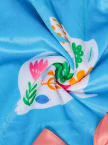 一件甜美宠物狗连衣裙，复活节花卉兔子印花+大蝴蝶结，透气波点裙 - 藍色 - 查看 3